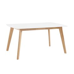 a white table with wooden legs on a white background