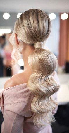 Ponytail With Waves, Ponytail Bridal Hair, Wedding Ponytail Hairstyles, Classic Ponytail, Bridal Ponytail, Wedding Ponytail, Blonde Wedding Hair, Pageant Hair, Glam Waves