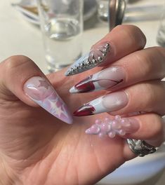 Cherry Cherry Lady, Blue French Tip Nails, Cherry Lady, Blue French Tip, Cherry Cherry, Cherry Nails, Grunge Nails, Blue French, Tip Nails