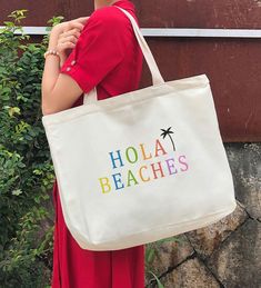 hola beaches tote bag-Colorful tote bag -Beach bag-with Zippers and pockets-BC6 ✧Size and Product Details✧ * Size:As shown in the figure * Designs are professional vinyl decals ✧Processing and Shipping✧ * Packages returned with wrong delivery address need to purchase shipping fee (re-shipment fee) separately. * Once your order ships, you will receive a shipping confirmation and tracking information via email. ✧ Processing ✧ * Timing varies by design style. * Please drop us a line for exact turna White Beach Bag With Letter Print For Vacation, White Canvas Bag With Letter Print For Beach, Large Capacity White Canvas Bag For Beach Season, White Canvas Bag With Letter Print For The Beach, Hola Beaches, Vacation Tote Bag, Colorful Tote Bags, Tote Bag Beach, Shipping Packages