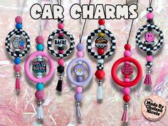 the car charms are all different colors and designs, but one is for each child's name