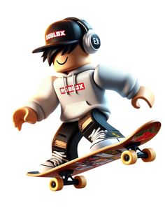 a cartoon character is riding a skateboard with headphones on and ear phones in his ears