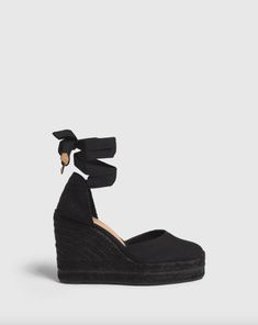 Carina Platform Tie-Up Espadrille Wedge Braided Fabric, Wedge Espadrilles, Brigitte Bardot, Leather Cleaning, Wardrobe Basics, Wedge Espadrille, Black Canvas, Espadrilles Wedges, Strap Heels