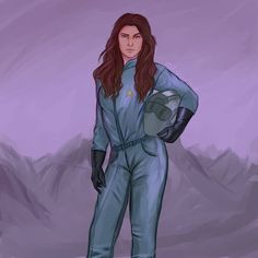 a drawing of a woman in a space suit standing with her hands on her hips