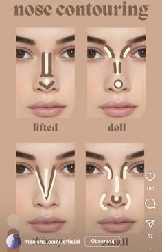 Concealer For Heart Shaped Face, Perfect Nose Makeup, Contouring Bump On Nose, Nose Make Up Smaller, Makeup Nose Smaller, Makeup For Pear Shaped Face, Contour For Pointy Nose, Contour For Rectangle Face, Contour For Triangle Face