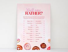 a pink poster with donuts on it