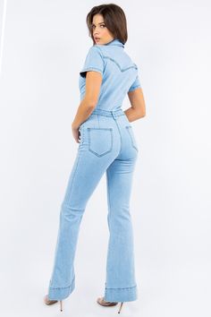 Talk about southern! This "Long Denim Flared Jumpsuit" is the definition of a southern/ western outfit! Our jumpsuit features a stretchy denim fabric and functional buttons! Product details: -Full body jumpsuit -Stretchy denim -Functional buttons Material: -70% Cotton 28% Polyester 2% Spandex Care Instructions: -Hand wash cold -Lay flat to dry Fit: This jumpsuit is true to size. Western Jumpsuit, Full Body Jumpsuit, Flared Jumpsuit, Sweatshirt Jean Jacket, Women Cargo Pants, Flare Jumpsuit, Denim Chic, Long Jumpsuits, Women Cargos