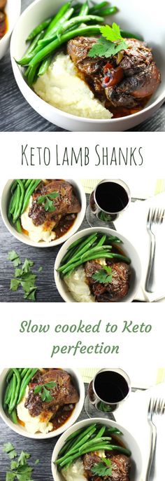 two pictures show how to make keto lamb shanks