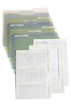 five clear file folders with dividers on each side