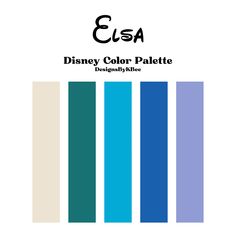 the disney color palette is shown in blue, white and green colors with black lettering