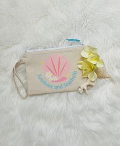 Adorable seashell wristlet! This bag is perfect to carry instead of grabbing your purse! Fits most phones, as well as cards, cash, and keys! Outside fabric is a light canvas material, and design is a DTF transfer.  Bags are designed and sewn by me. Listing is for one zipper bag. Measurements are approximately 7.5"x5.25" Beach Zipper Pouch, Summer Vacation Zipper Pouch, Rectangular Zipper Pouch For The Beach, Summer Gift Zipper Pouch, Canvas Pouch Painting, Seashell Purse, Preppy School Supplies, Preppy School, Winter Park Fl