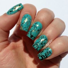 Turquoise Stone Nails, Turquoise Nail Art, Crackle Nail Polish, Stone Nails, Crackle Nails, Stone Nail Art, Western Nails, Country Nails, Turquoise Nails