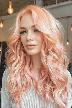 Peach Highlights Hair, Peach Color Hair, Peachy Pink Hair, Peach Hair Dye, Pink Peach Hair, Peach Hair Color, Apricot Hair, Pastel Hair Colors, Goth Hairstyles