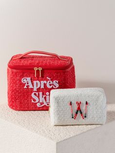 Carry all your odds and ends in subtle seasonal style with Shiraleah's Slope Zip Pouch! This petite pouch is the perfect size to store makeup, jewelry, and anything else you might need to keep in one place on your next ski trip. Made from trendy tweed fabric in a subtle ivory color with a subtle sparkle of lurex thread, the compact cosmetic case features an adorable embroidered design of a pair of red skis and poles. Pair with other items from Shiraleah's Apres Ski Collection to complete your lo Ski Trip Essentials, Aesthetic Grwm, Ski Sweatshirt, Apres Ski Outfits, Ski Outfits, Spa Wraps, Ski Gifts, Ski Club, Ski Bag