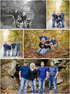 the family is posing for pictures in their fall photos