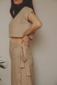 Linen wabi sabi pants Relaxed Fit Cropped Crop Top For Beach, Chic Linen Crop Top For Vacation, Beige Sleeveless Linen Crop Top, Sleeveless Beige Linen Crop Top, Cropped Linen Crop Top For Beach, Beige Linen Crop Top, Beige Linen Crop Top For Beach, Sleeveless Linen Crop Top For Vacation, Spring Beach Linen Crop Top