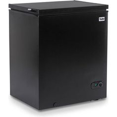 an image of a black mini fridge on white background with clippings to the side