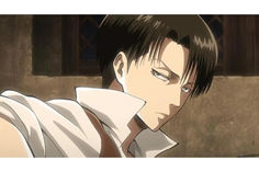 an anime character with black hair and white shirt looking at something in front of him