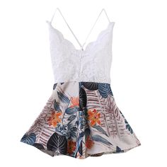 This sweet but sexy romper features a lace fitted top with a plunging v-neck and spaghetti straps, an open back and beautifully detailed floral bottoms. Made with a blend of polyester and cotton this romper pairs perfectly with wedges or heels. Comes in two fabulous floral color patterns from which to choose. Fitted Lace Top, Backless Playsuit, Short Trousers, Floral Playsuit, Backless Romper, Jumpsuit Casual, Lace Summer Dresses, Backless Jumpsuit, Short Playsuit