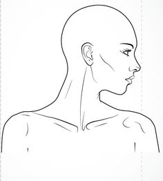 a line drawing of a woman's face and neck, with the outline of her head