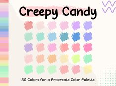 a colorful poster with the words creepy candy in black and white, on top of it