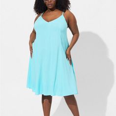 New With Tags Torrid Swim Cover Up - Midi Length - V Neck - Lined Beach Dress - Plus Size "Rayon Slub Woven Fabric: A Soft, Linen-Like Feel That Drapes Perfectly On The Body With A Touch Of Stretch. Perfect For When You Want To Be Polished But Comfy At The Same Time." - Torrid - Low, V Neckline. - Front Pockets. - Sleeveless. - Adjustable Straps. - Lightweight Lining. - A-Line Silhouette. - Measures 44” From Shoulder (Size 2). - Rayon Slub Woven Fabric - 99% Rayon, 1% Spandex. - Machine Wash Col Turquoise Blue Dress, Beachy Dresses, Low Neckline, Dress Images, Torrid Dresses, Swim Cover, White Striped Dress, Plus Size Swimwear, Cover Up Dress