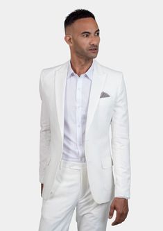 Bryant White Twill Suit - SARTORO Spring Wedding Slim Fit Blazer, Slim Fit Wedding Suits For Spring, Spring Wedding Slim Fit Suit, Modern Fitted Semi-formal Pantsuit, Modern Fitted Pantsuit For Semi-formal Events, Modern Fitted Pantsuit For Semi-formal Occasions, White Fitted Three-piece Suit For Party, Fitted White Three-piece Suit For Party, Fitted Suits For Spring Party