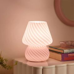 Wrought Studio Jabrill Glass Table Lamp | Wayfair Small Bedside Table Lamps, Glass Nightstand, Pink Mushroom, Bed Lamp, Small Bedside, Bedside Table Lamp, Deco Retro, Lampe Decoration, Small Lamp