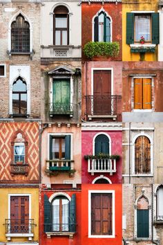 many windows and balconies are shown in different colors