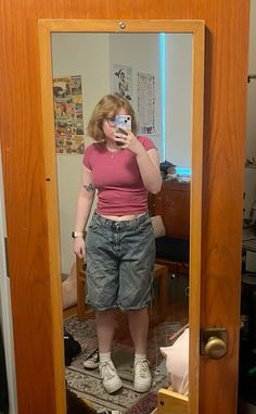 outfit fit check aesthetic cute college mirror selfie spring summer bdg urban outfitters striped pink red purple baby tee polo baggy cargo jean shorts jorts low rise white nike air force 1s Purple Baby Tee, Cargo Jean Shorts, White Nike Air Force, White Nike Air, Nike Air Force 1s, Air Force 1s, Bdg Urban Outfitters