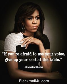 a woman with her hand on her shoulder and the quote if you're afraid to use your voice, give up your seat at the table