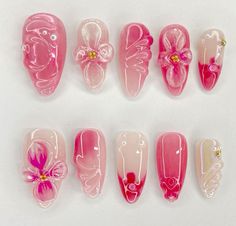 Summer Nail Inspo Pink, Nails White And Pink, White Pink Aesthetic, Pink Flower Nails, Beachy Nails, Hello Nails, Hippie Nails, Gothic Nails, Instagram Flowers