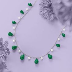 Ross-Simons - 4-5mm Cultured Pearl, 30.00ct t. w. Emerald Bead Necklace. 18". Adorn your neckline with our affordable statement piece! This stylish necklace features a lovely mix of 4-5mm cultured freshwater oval pearls that alternate with 30.00 ct. t. w. teardrop faceted emerald beads on a sterling silver rolo chain. Graduates from 3/8" to 1/2" wide. Springring clasp, white pearl and emerald bead necklace. Emerald birthstones are the perfect gift for May birthdays. Necklace Emerald, Emerald Birthstone, Beaded Necklace Designs, Emerald Bead, Stylish Necklace, Fine Jewelery, Rolo Chain, White Pearl, Cultured Pearls