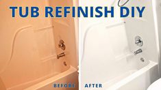 a before and after shot of a bathtub refinishing with the tub removed