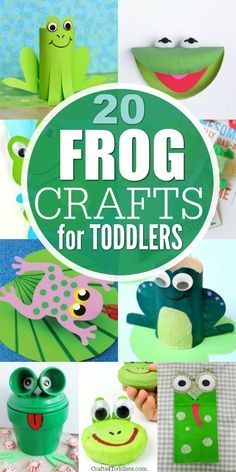 frog crafts for toddlers with the title overlay that reads 20 frog crafts for toddlers