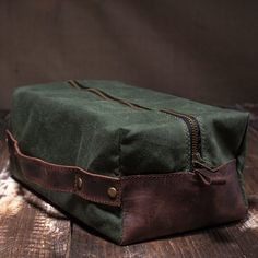 Toiletry bag waxed canvas pouch bag leather pouch men by Tram21                                                                                                                                                                                 More Vintage Bags With Waxed Finish As Gift, Vintage Waxed Finish Bag For Gift, Vintage Waxed Finish Bag As Gift, Handmade Rectangular Outdoor Bag, Mens Satchel, Leather Dopp Kit, Hand Sewn Leather, Mens Toiletry Bag, Leather Toiletry Bag