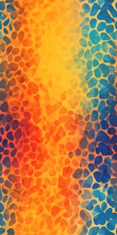 an animal print background with blue, orange and yellow spots on the top of it