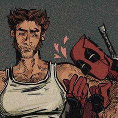 a drawing of a man holding a deadpool glove