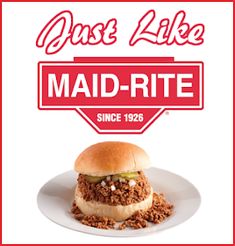 an advertisement for the past like mad - rite sandwich on a white plate with red border