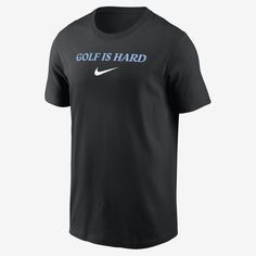 It's your game. Show it the love it deserves in this sweat-wicking Nike golf tee. Moisture-wicking Golf T-shirt For Sports, Dri-fit Graphic Print T-shirt For Sports, Sports Season Dri-fit Graphic T-shirt, Dri-fit Team Spirit T-shirt With Crew Neck, Sports Season Dri-fit T-shirt With Letter Print, Dri-fit T-shirt With Letter Print For Sports Season, Team Spirit Letter Print Dri-fit T-shirt, Team Spirit Dri-fit T-shirt With Letter Print, Team Spirit Golf T-shirt For Sports Season