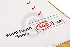 a final exam score sheet with the word 100 on it and an arrow pointing up