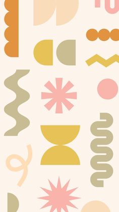 an assortment of different shapes and sizes on a white background with pink, green, yellow, and orange colors