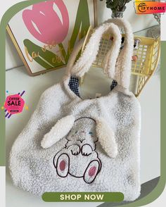 Plush New Year Cute Rabbit Shoulder Bag Cute Rabbit, Color Khaki, Off White, Shoulder Bag, White, Color