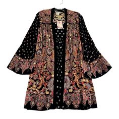 Gypsy Love Bell Sleeve Velvet Trim Open Front Kimono Cardigan Black Womens Small Armpit To Armpit 19 In Sleeves: 23 In Length: 34 1/2 In Condition: New With Tags. Level Of Wear: No Visible Signs Of Wear. None. No Holes, Stains, Or Tears. Plus Size Boho Kimono, Serape Kimono, Love Bells, Green Kimono, Fringe Kimono, Sheer Kimono, Kimono Sweater, Satin Kimono, Lace Kimono