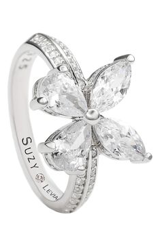 Round, pear shaped, and marquis cubic zirconia stones create a sparkling butterfly detail that crowns this elegant sterling silver ring. Sterling silver/cubic zirconia Imported Butterfly Engagement Ring, Butterfly Wedding, Butterfly Ring, White Butterfly, Pear Shaped, Sterling Silver Ring, Nordstrom Rack, Pear, Sterling Silver Rings