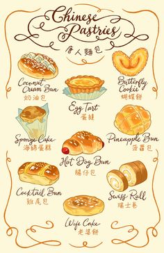 chinese pastries poster with different types of breads