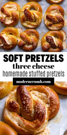 soft pretzels with cheese on top and homemade stuffed pretzels in the middle