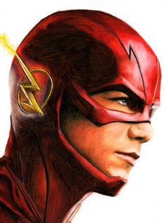 a drawing of the flash with his head turned to look like he is wearing a red suit