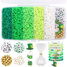 the st patrick's day party kit is packed with lucky charms, bracelets and rings