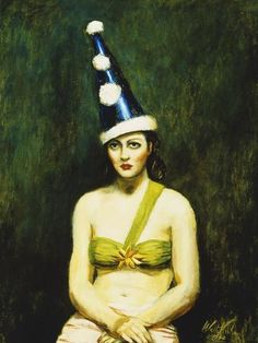 size: 12x9in Giclee Print: Girl in Pierrot's Hat, 1940 (Oil on Canvas) by Walt Kuhn : Circus Tricks, Girl Paintings, Circus Vintage, American Painters, Pierrot Clown, Painted Portraits, Pick Art, Vintage Inspired Art, Mad Hatters